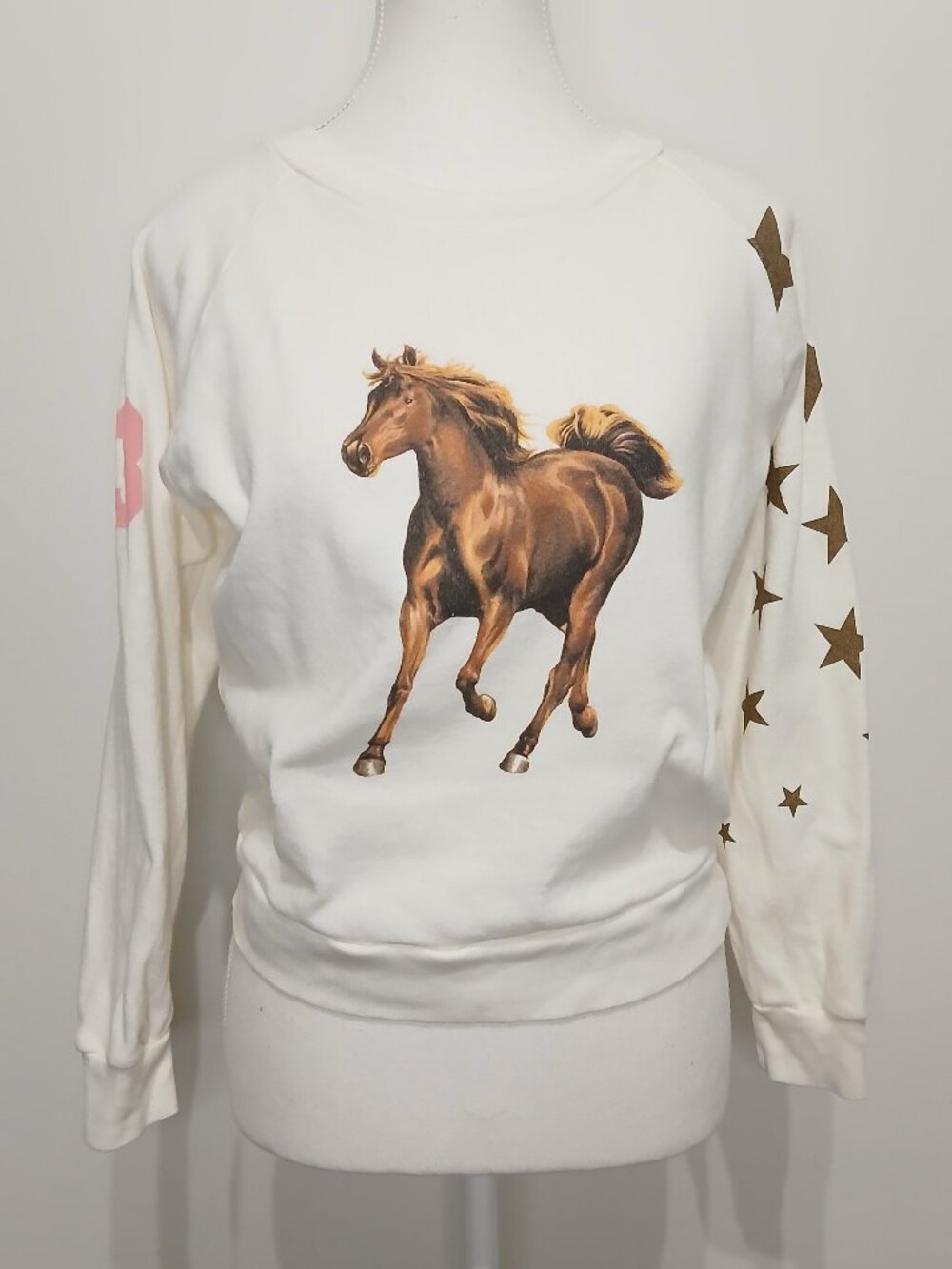 Wildfox Cream Equestrian Horse Graphic Sweatshirt Size XS